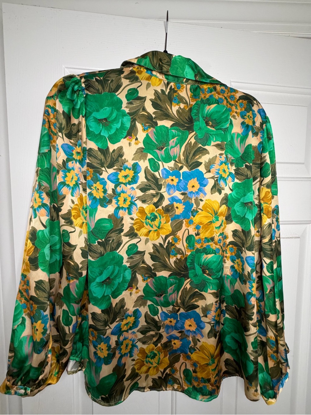 Zara Floral Satin Blouse in Green, Yellow and Blue - Picture 3 of 4